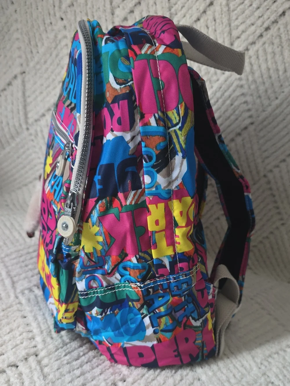 Kipling Multicolor Graffiti Print Kids Mini Backpack - Blue, Pink, Yellow, Green